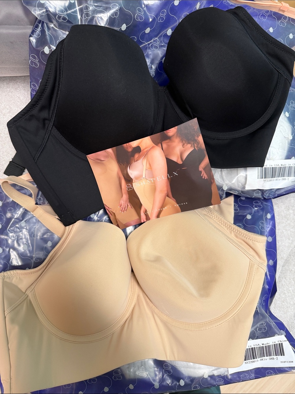 2 Shapellx Strapless Molded T-Shirt Bra - Black and Nude